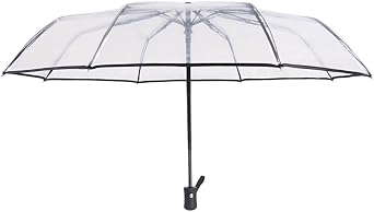 Full Automatic Folding Transparent Auto Open Close Umbrella - Travel Umbrella with Frosted Handle