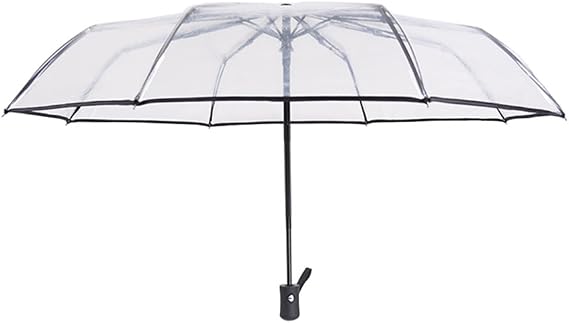 Full Automatic Folding Transparent Auto Open Close Umbrella - Travel Umbrella with Frosted Handle