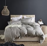 Haru Homie Microfiber Reversible Solid Color Ruffled Duvet Cover Bedding Set with Zipper Closure - C