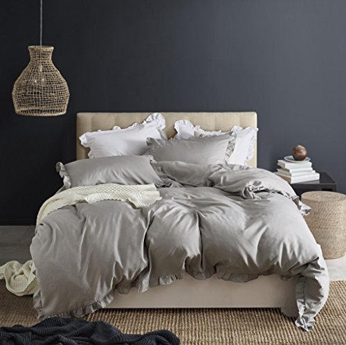 Haru Homie Microfiber Reversible Solid Color Ruffled Duvet Cover Bedding Set With Zipper Closure - Comfortable, Lightweight - Wrinkle, Fade Resistant And Durable(King, Gray) #TOP9