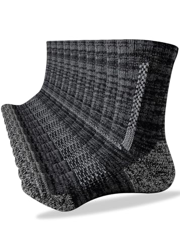 Men's Wool Crew Work Socks, 5 Pairs, Moisture Wicking Cushioned Boot Socks for Hiking, Running and Sports (US, Numeric, 10, 13, Regular, Regular, Strip Grey)