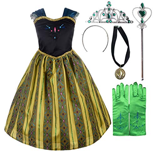 Lito Angels - Disfraz de princesa de nieve y reina de hielo para hermana, Halloween, cumpleaños, fiesta de disfraces con accesorios, Verde1, 10 / 12