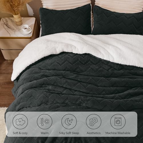 Image of BEDELITE Fluffy Sherpa Queen Comforter Set,Black | Super Soft & Warm Fleece Bedding, Luxury Fuzzy Comforter for Winter, Heavy Plush Bedding Set,2 Pillowcases