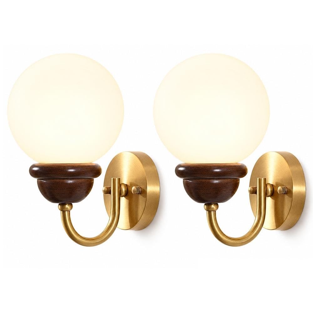 Jadssox Applique murale avec globe en verre opalin luminaire mural bois