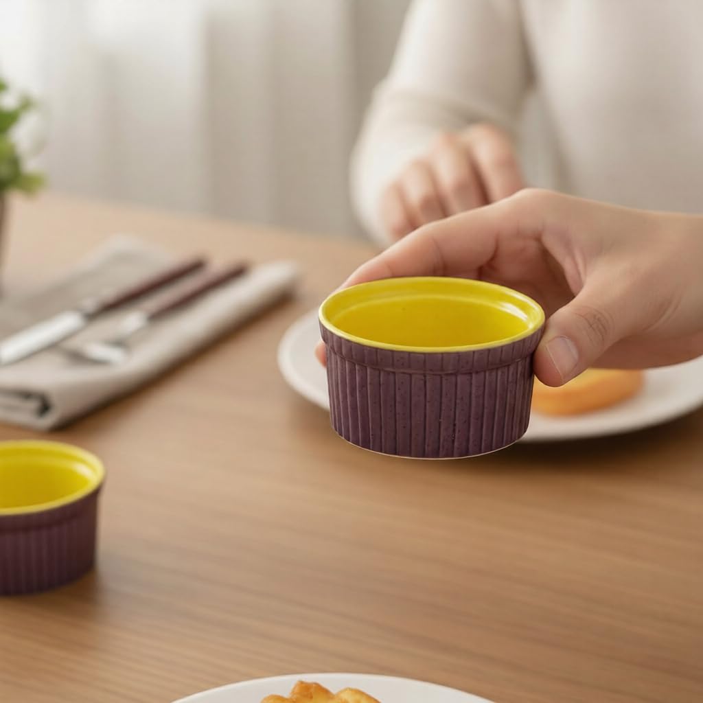 Caffeine Ceramic Handmade Purple And Yellow Ramekins Bowl- (Set of 2) 1