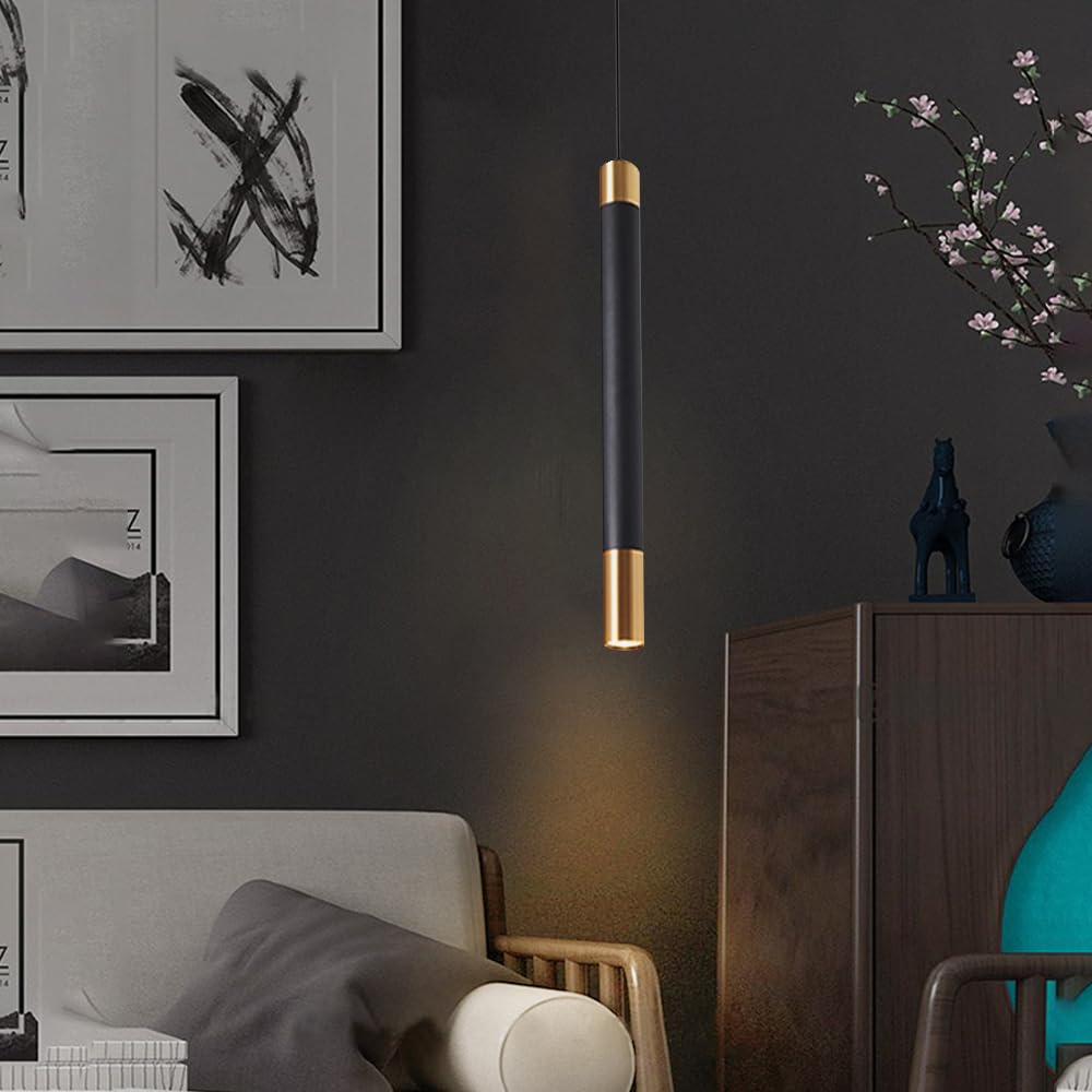 Lampada a Sospensione Ultrasottile a Tubo Lungo, luci a Sospensione a Flauto Nero, lampadario lineare in Metallo, Moderne lampade a Sospensione a LED - 3000K, lampadario Decorativo a Goccia da ba