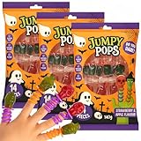 MIJOMA Halloween Finger Lollipops 3er Set – 42 Stück Totenkopf & Kürbis Lutscher mit Spirale zum Aufstecken – Apfel & Erdbeer Geschmack – Gruselige Süßigkeit für Party & Trick or Treat