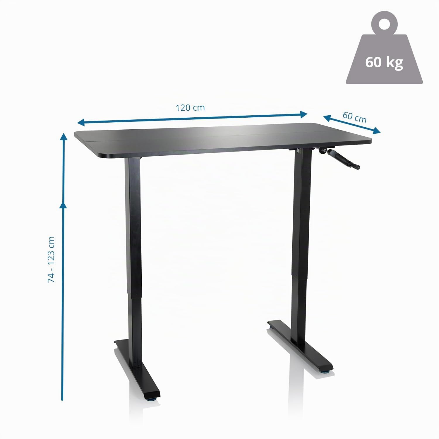 hjh OFFICE 802115 Schreibtisch höhenverstellbar 120x60 cm Stand CR Schwarz Computertisch manuell verstellbar