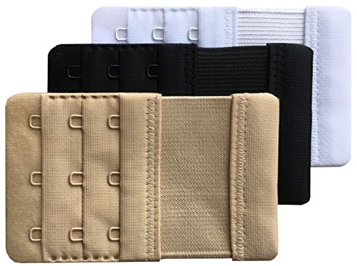 Chanie Women Pack of 3 Soft Comfortable 3 Hooks Bra Extender 9.4cm x 5.6cm