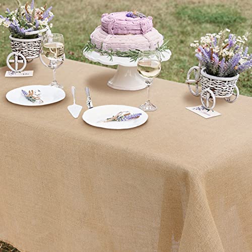 Natural Burlap Rectangle Tablecloth Farmhouse Burlap Tablecloth Rustic Brown Tablecloth Jute Taupe Tablecloth Table Cover For Holiday Party Home Kitchen Indoor Table (1 Pcs, 63 X 108 Inch) #TOP4