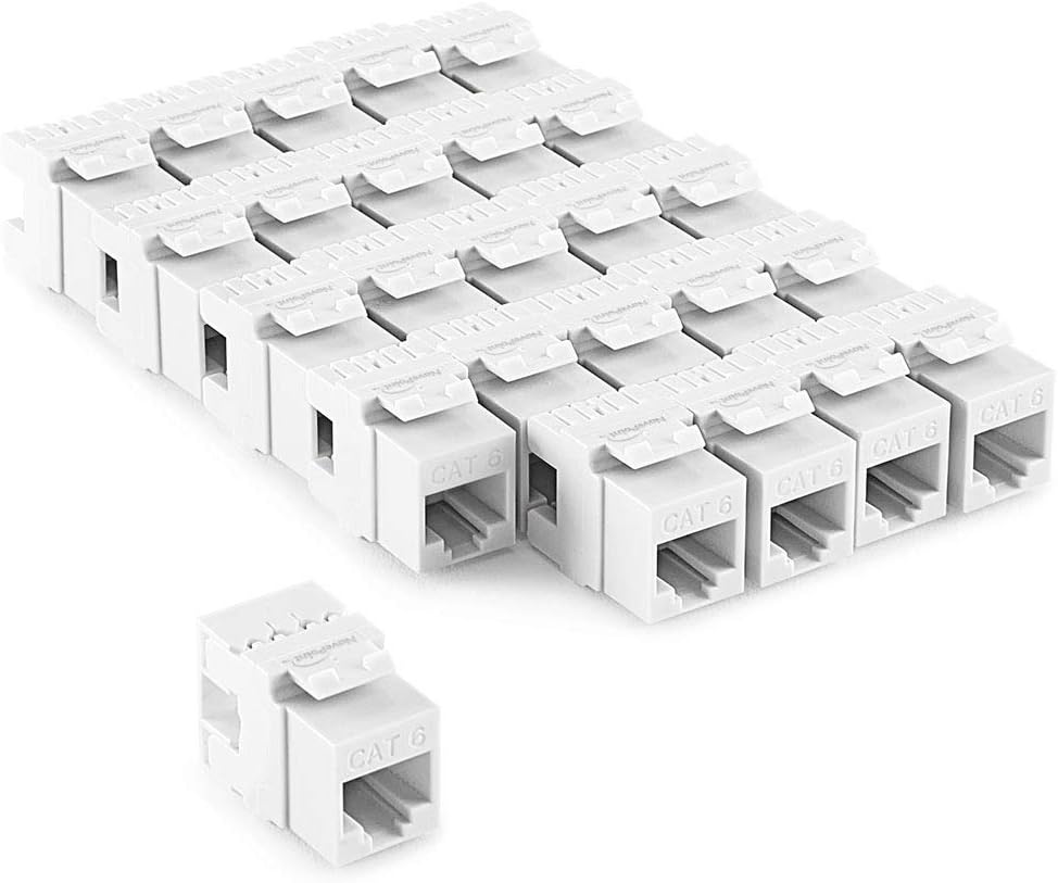 NavePoint 180 Degree Cat6 Keystone Jack, RJ45 Ethernet Connector, Type 110, White 25-Pack