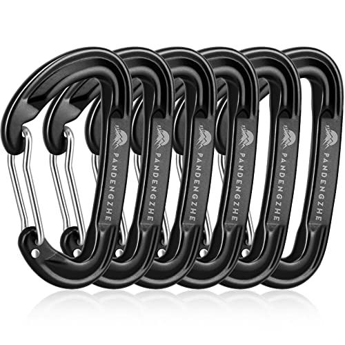 PANDENGZHE 6pcs Small Carabiner Clips, 9KN (2023lbs) Heavy Duty, Lightweight Carabiner for Camping, Hiking, Keychain, Gym, Dog Leash (Black)