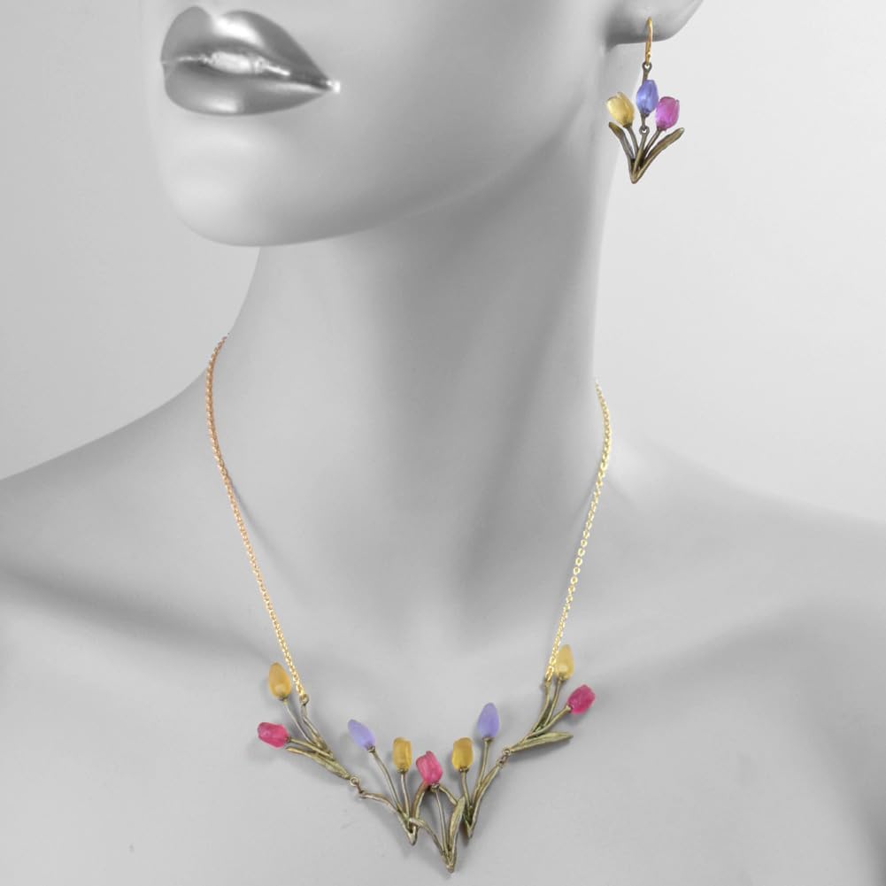 Modern Artisans American Handmade Tulip Flowers Necklace | Cast Artisan Glass & Bronze, Adjustable 16" to 18"
