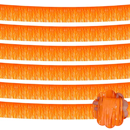 Image of 6 Pack 10 Feet Foil Fringe Garland Metallic Tinsel Streamers Banner Wall Hanging Backdrop Banner for Parade Floats, Thanksgiving, Christmas, Birthday, Halloween Party Decorations(Macaron Orange)