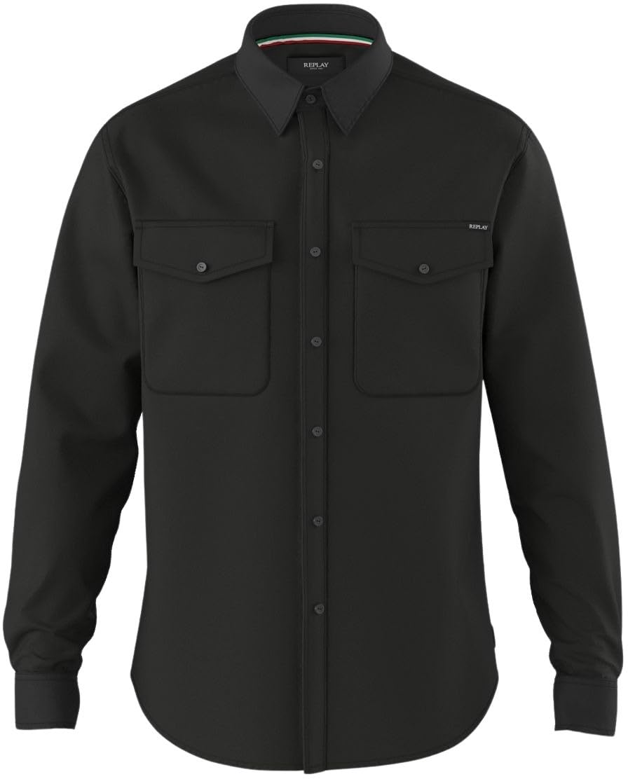 Replay Men's Shirt, 098 Black, XXL