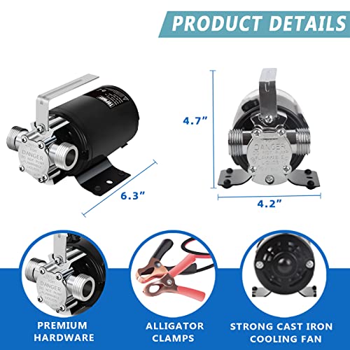 Topway Water Transfer Electric Sump Utility Pump 330 Gph 1/10Hp With Water Hose Kit (12V Dc)… #TOP3