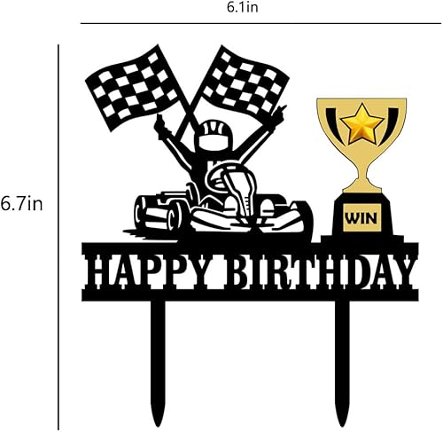 Miniatura 6 de Decoración para tartas de cumpleaños de carreras, decoración de pastel de karts con temática de Go Kart, banderas de carreras, adorno de pastel de