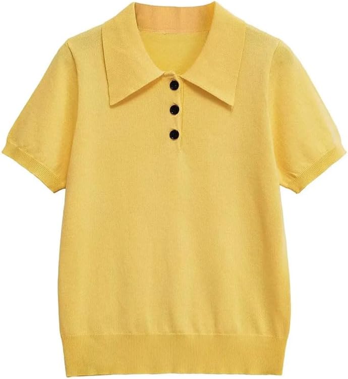 Women's Short Sleeve Knitted Button Front Top