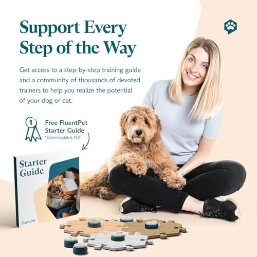 Image of FluentPet Speak Up Get Started Kit with Clearer Upward-Facing Sound - 6 Recordable Buttons for Dogs & 3 Beige HexTiles | Dog & Cat Communication Buttons Set | with Batteries