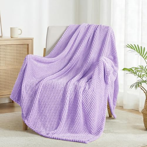 Exclusivo Mezcla Fleece Throw Blanket Extra Large, Super Soft and Warm Blankets for Couch, Sofa and Bed Waffle Textured, Cozy, Fuzzy and Lightweight, Lilac Purple, 127x178 CM