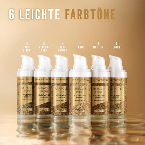 Max Factor Miracle Pure Hydratint Essence, feuchtigkeitsspendendes Make-up mit leichter Deckkraft, 71% wasserbasiert, mit Mikro-Kapsel Pigmenten, 30 ml, Fb. 4 Light-Medium