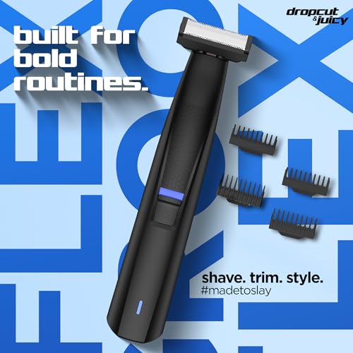Image of Dropcut & Juicy Groove Flex 4 in 1 Trimmer Men| All In One Body Trimmer| 90 Min Charge Time|100 Mins Run Time| Dual Sided Flexible Blade| Type C Charging (Black & Blue)