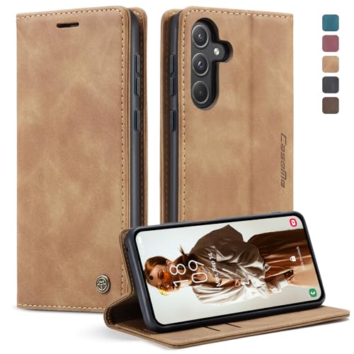 KZB Handyhülle für Samsung Galaxy A55 5G Hülle Premium Lederhülle Klappbar Flip Hülle Tasche Magnet Kartenfach Standfunktion Klapphülle Schutzhülle für Samsung Galaxy A55 - Braun