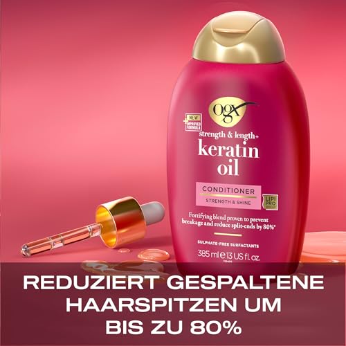 OGX Keratin Oil Conditioner 385ml kräftigende Anti-Haarbruch Haarspülung verhindert nachweislich Haarbruch und reduziert Spliss um bis zu 80Prozent* *bei Verwendung von Shampoo und Spülung