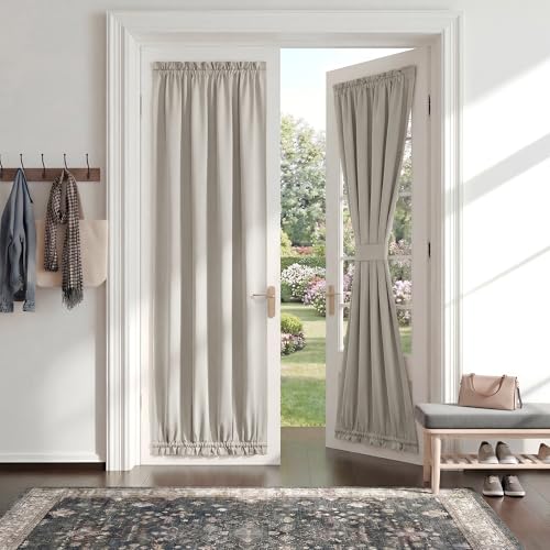 PONY DANCE Cream Insulated Door Curtain Spefrowx, Rod Pocket French Curtain Window Treatment for...