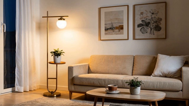 Image of Lightdot RGBCW Floor Lamp for Living Room with Remote, Modern Standing Tall Lamp with Storage Table, Cross-Shaped Lamp Head and U-Pole Base Style for Bedroom, Office, Home Decor, Foot Switch
