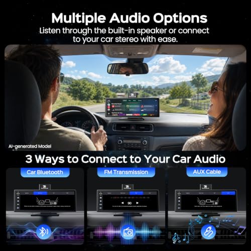 Image of TECXERLLON 10.3 inch Portable CarPlay Screen for Car with Rotatable 4K Dash Cam