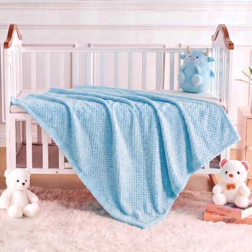 Image of Reginary 4Pcs 30x40 Baby Blanket Fuzzy,Light Blue, Green, Beige, Dark Gray | Waffle Flannel Baby Throw Blankets, Warm Nursery & Crib Blankets, Girl & Boy Newborn Infant