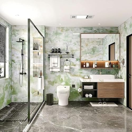 Image of Kitchen Cabinets Marble Wallpaper Roll for Home & Kitchen Decor - Oil Proof Waterproof Self Adhesive Wall Paper Sticker for Floor Tiles, Countertop, Cupboard, Drawer (60 * 200 cm) (Green, 10)