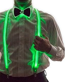 LED Suspenders, LED Suspenders with LED Bow Tie Light Up Bow Tie LED Bow Tie Perfect for Music Festivals, Halloween Costume Parties (Green)