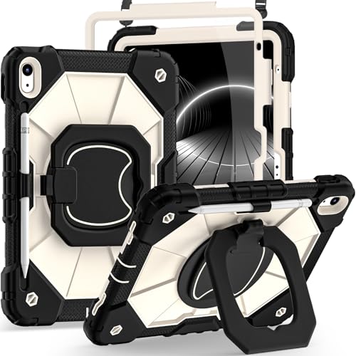 Image of Auizotl Case for iPad (A16) 11th Generation 11 Inch (2025) iPad 10th Generation 10.9 Inch (2022),Shockproof i Pad Case 11.0 /10.9 Inch with 360 Rotatable Folding Handle Stand,Black Beige