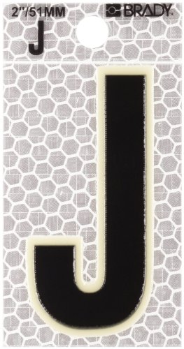 Brady 3000-J 2-3/8" Height, 1-1/2" Width, B-309 High Intensity Prismatic Reflective Sheeting, Black and Silver Color Glow-in-The-Dark/Ultra Reflective Letter, Legend "J" (Pack of 10)