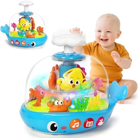 Baby Toys 6-12 Months, Musical Aquarium Infant Toys for 7 8 9 10 11 Months, Early Learning Educational Toy with Sound, Press Glow Spin for Cause and Effect, Christmas Birthday Gifts for Boy Girl Cover