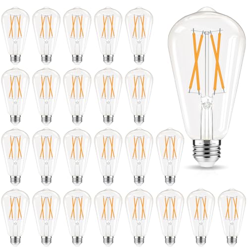 GvvooHome Edison Bulbs Dimmable, E26 LED Bulb 60 watt Equivalent, Soft White 2700K, ST58 Vintage Light Bulbs, 90+ CRI, 6W 600LM, E26 Medium Base, Clear Glass, 24 Pack by GvvooHome - Used condition - US$40.65