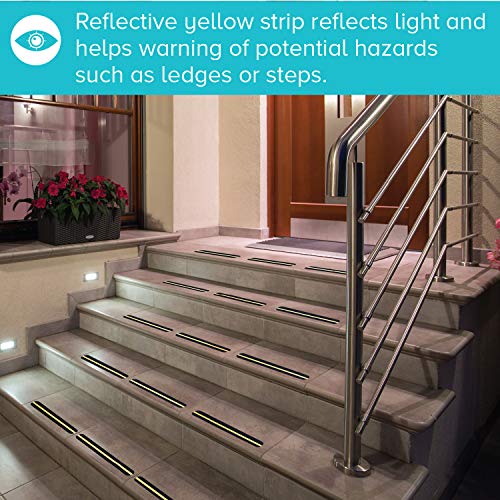 LifeGrip Anti Slip Traction Treads with Reflective Stripe (12-Pack), 2\" X 12\", Best Grip Tape Grit Non Slip, Pre-Cut Strips, Rounded Corners - Right Size and Ready to Use for Easy Application