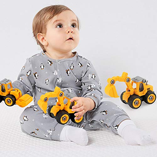 JoyGrow Take Apart Toys,4 pcs DIY Truck Car Toys Set for 3 4 5 6 7 Year Old Boys Girls, Construction Engineering STEM Learning Toys Building Play Set for Kids Children with Carry Case (Yellow) - Image 7