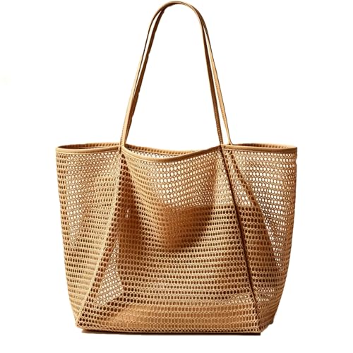 Bolso de Playa Grande de Malla para Mujer con Bolsillo y Cierre miniatura 1
