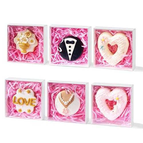 Slshepack 4X4X1.25Inches 25Pcs Treat Boxes With Clear Display Lid For Cookies,Macaron,Cakesicle,Dount,Pastry,Chocolate Covered Ores Or More