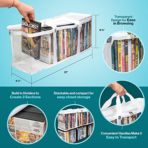 Made Easy Kit DVD Storage Case - Clear PVC Organizer With Triple-Stitched Handles, Dividers - Stackable, Space-Saving, Fits 40 DVDs - Containers For Movie Discs, Video Games, VHS Tapes - White, 4 Bags - Thumbnail 2