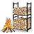 Firewood Rack Indoor, Portable 2 Tier Firewood Rack, Sturdy and Easy to Assemble Construction, Outdoor Firewood Rack with 4 Hooks for Storing Wood Logs for Fireplaces, Fire Pits and Stoves - Black