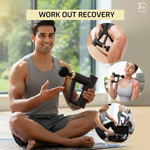 Image of KLEN Massager Gun for Pain Relief Rechargeable Handheld Portable Muscle Relaxation Machine with Vibrating Heads - Shoulder, Legs, Back and Gym Home Use
