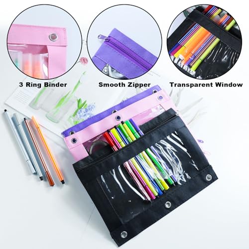 Image of 60 Pack Pencil Pouch for 3 Ring Binder, Pencil Case with Smooth Zipper Bulk, Clear Window Pencil Bag for School, Office, Jewelry, and Cosmetic, Black