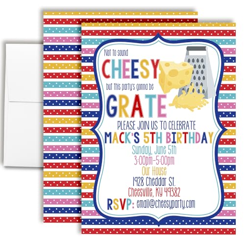 Custom Birthday Invitations Cheesy Birthday Invitation 20 5\"x7\" Custom Cheesy Birthday Party Invitation Cards With Envelopes - Unique Ultimate Cheesy Party Invitesâ€¦