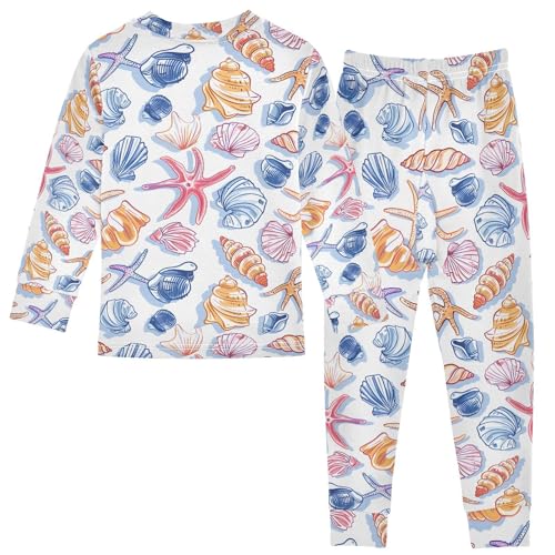 ALAZA Seashell Starfish on White Pajamas Long Sleeve Sleepwear 2-Piece Pajama Set2