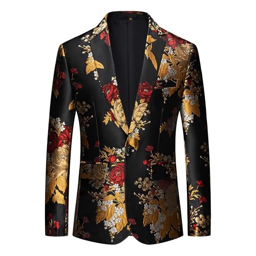 Mens Floral Blazer Elegant Tuxedo Men Casual Slim fit Suit Jacket Dress Party Mens Floral Tuxedo Suit Jacket