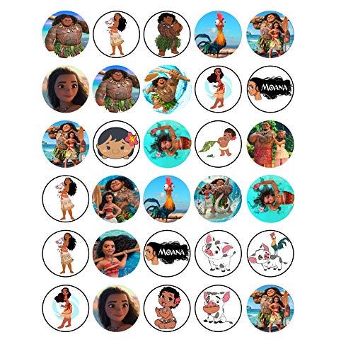 30 x Edible Cupcake Toppers â€“ Moana Themed Collection of Edible Cake Decorations | Uncut Edible on Wafer Sheet